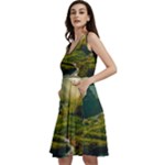 Mountains Trees Forest Sleeveless V-Neck Skater Dress with Pockets