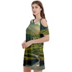 Mountains Trees Forest Women s Cold Shoulder Round Neck Mini Dress