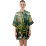 Mountains Trees Forest Half Sleeve Satin Kimono 