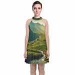 Mountains Trees Forest Velvet Halter Neckline Dress 