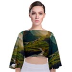 Mountains Trees Forest Tie Back Butterfly Sleeve Chiffon Top