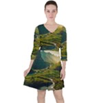 Mountains Trees Forest Quarter Sleeve Ruffle Waist Dress