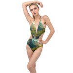 Mountains Trees Forest Plunging Cut Out Swimsuit