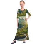 Mountains Trees Forest Kids  Quarter Sleeve Maxi Dress