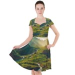 Mountains Trees Forest Cap Sleeve Midi Dress With Pockets