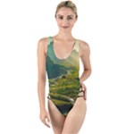 Mountains Trees Forest High Leg Strappy Swimsuit