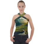 Mountains Trees Forest Cross Neck Velour Top
