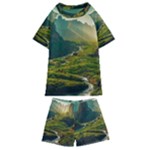 Mountains Trees Forest Kids  Swim T-Shirt and Shorts Set