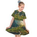 Mountains Trees Forest Kids  Short Sleeve Shirt Dress