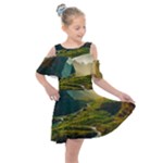 Mountains Trees Forest Kids  Shoulder Cutout Chiffon Dress