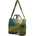 Mountains Trees Forest Square Shoulder Tote Bag