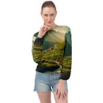 Mountains Trees Forest Banded Bottom Chiffon Top