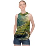 Mountains Trees Forest High Neck Satin Top