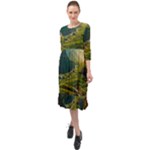 Mountains Trees Forest Ruffle End Midi Chiffon Dress