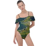 Mountains Trees Forest Frill Detail One Piece Swimsuit