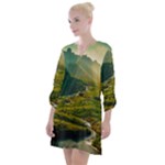 Mountains Trees Forest Open Neck Shift Dress