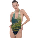Mountains Trees Forest Backless Halter One Piece Swimsuit