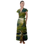 Mountains Trees Forest Flutter Sleeve Maxi Dress