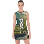 Mountains Trees Forest Lace Up Front Bodycon Dress