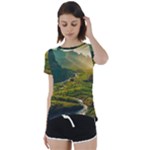 Mountains Trees Forest Short Sleeve Open Back T-Shirt
