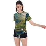 Mountains Trees Forest Asymmetrical Short Sleeve Sports T-Shirt