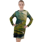 Mountains Trees Forest Long Sleeve Hoodie Dress