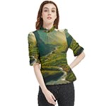 Mountains Trees Forest Frill Neck Blouse