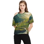 Mountains Trees Forest One Shoulder Cut Out T-Shirt