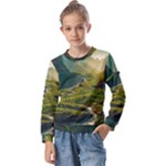 Mountains Trees Forest Kids  Long Sleeve T-Shirt with Frill 
