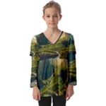 Mountains Trees Forest Kids  V Neck Casual Top