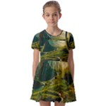 Mountains Trees Forest Kids  Short Sleeve Pinafore Style Dress