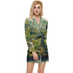 Mountains Trees Forest Long Sleeve Satin Robe