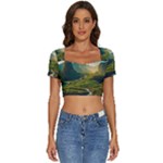 Mountains Trees Forest Short Sleeve Square Neckline Crop Top 