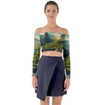 Mountains Trees Forest Long Sleeve Off Shoulder Crop Top