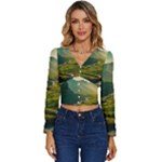 Mountains Trees Forest Long Sleeve V-Neck Top