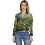 Mountains Trees Forest Women s Long Sleeve Revers Collar Cropped Jacket