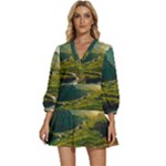 Mountains Trees Forest V-Neck Placket Mini Dress