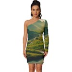 Mountains Trees Forest Long Sleeve One Shoulder Mini Dress