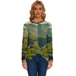 Mountains Trees Forest Long Sleeve Crew Neck Pullover Top