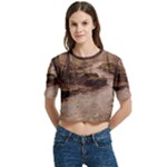 Path Trees Forest Fantasy Women s Round Neck Short Sleeve Crop Top