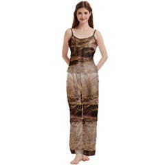 Path Trees Forest Fantasy Spaghetti Top Long Pants Satin Pajamas Set from ArtsNow.com
