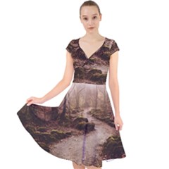Cap Sleeve Front Wrap Midi Dress 