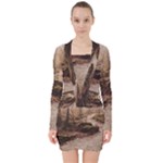 Path Trees Forest Fantasy V-neck Bodycon Long Sleeve Dress
