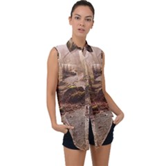 Sleeveless Chiffon Button Shirt 