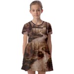 Path Trees Forest Fantasy Kids  Short Sleeve Pinafore Style Dress