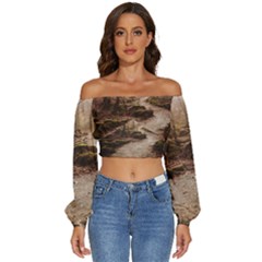 Long Sleeve Crinkled Weave Crop Top 