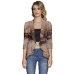 Path Trees Forest Fantasy Women s 3/4 Sleeve Ruffle Edge Open Front Jacket