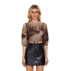 Mid Sleeve Drawstring Hem Top 