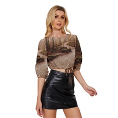 Mid Sleeve Drawstring Hem Top 