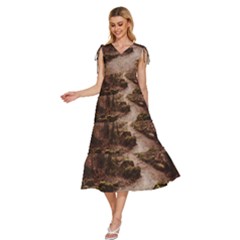 V-Neck Drawstring Shoulder Sleeveless Maxi Dress 